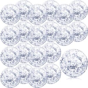 Zhanmai 20 Pieces 8 Inch Mini Glitter Beach Balls Bulk Clear Inflatable Pool Beach Ball for Summer Party Favors for Pool and Decorations(Silver)