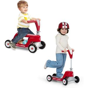 Radio Flyer Scoot 2 Scooter, Blue/Red/Pink, for Kids Ages 1-4, Ride On Toy or 4-Wheel Kids Scooter, Durable Wheels and Frame, Converts Easily with Flip Deck, Toddler Ride On Toys