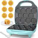 Baker's Friend, Bite-size Mini Waffle Maker for Kids & Adults, Small Waffle Maker Mini Belgian Waffle Machine, 11 X 2.2 Tiny Nonstick Waffles Iron, Recipe Included, Aqua