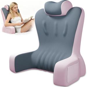 Reading Pillow- Memory Foam Back Pillow for Bed Sitting Up, Ergonomic Lumbar Support Cushion with Arms for Reclining, Gaming, Working, Resting, Watching TV﻿ (Pink), Standard