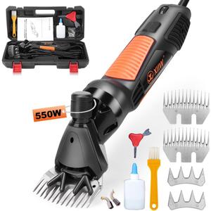 XIIW Sheep Shears 550W, Professional Electric Sheep Clippers, 6 Speeds Farm Livestock Grooming Kit with 2 Sets of Blades, Heavy Duty Goat Clippers for Goats Sheep Cattle Thick Hair Dog Horse Animals