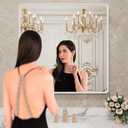 LOAAO 36x36 Inch White Metal Framed Bathroom Mirror for Wall, White Bathroom Vanity Mirror Farmhouse, Large Rounded Rectangle Mirror, Anti-Rust, Tempered Glass, Hangs Horizontally or Vertically