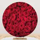 Renaiss 7.5x7.5ft Red Rose Round Backdrop Covers for Photoshoot Girls Women Portrait Crimson Flowers Flowerbed Photography Background Wedding Bridal Baby Shower Birthday Party Decor Photo Booth Prop