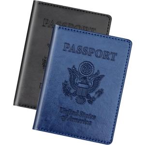 Herain Black & Dark Blue Passport Holder for Travel, Passport Cover Wallet Case 2 Pack Women Men Family Cruise Ship Essentials, Passports Book Holders Travel Vacation Must Haves