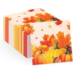 60pcs Thanksgiving Napkins, 3-Ply Fall Autumn Paper Napkins for Decoupage Pumpkin Maple Leaf Printed Cocktail Napkin for Dinner Table Decoration Wedding Birthday Party Supplies