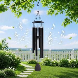 MFEESYOB Wind Chimes for Outside, 32" Large Aluminum Deep Tone Outdoor Wind Chime Weather-Resistant Garden Decor, Memorial Gift for Mom (Black)
