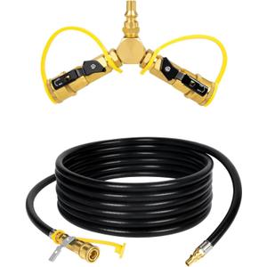 GASPRO 1/4" RV Propane Quick Connect Y Splitter with Shutoff Valve for RV, Comes with 12ft RV Propane Quick Connect Hose