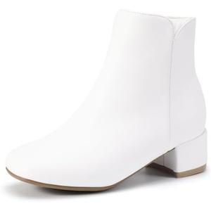 PANDANINJIA Girls Ankle Boots Side Zipper Toddler Little Big Kid Girls Dress Boots, White, Size 4