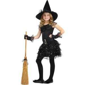 Fun World Glitter Witch Costume, Large 12-14, Black
