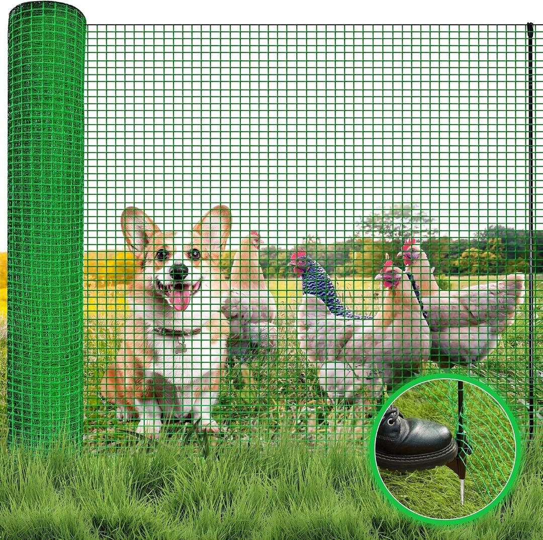 Temporary Fence with Step in Stakes,3x50 Safety Barrier for Dog Snow Plastic Mesh Fencing with Fiberglass Post Windbreak Rope,Movable Fencing Roll for Garden Backyard Outdoor Animal Protect