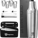 Hybrid Cocktail Shaker Set with Stackable Cups | Vacuum Insulated Stainless Steel Martini Shaker & Bartender Tools | Travel-Ready Kit | 30oz | Silver