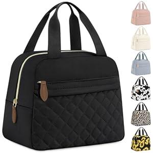 Insulated Lunch Bag for Women, Portable Lightweight Lunch Box for Adults, Reusable Small Lunch Tote Cooler Bags with Front Zipper Pocket for Work, Travel and Picnic (Cow)