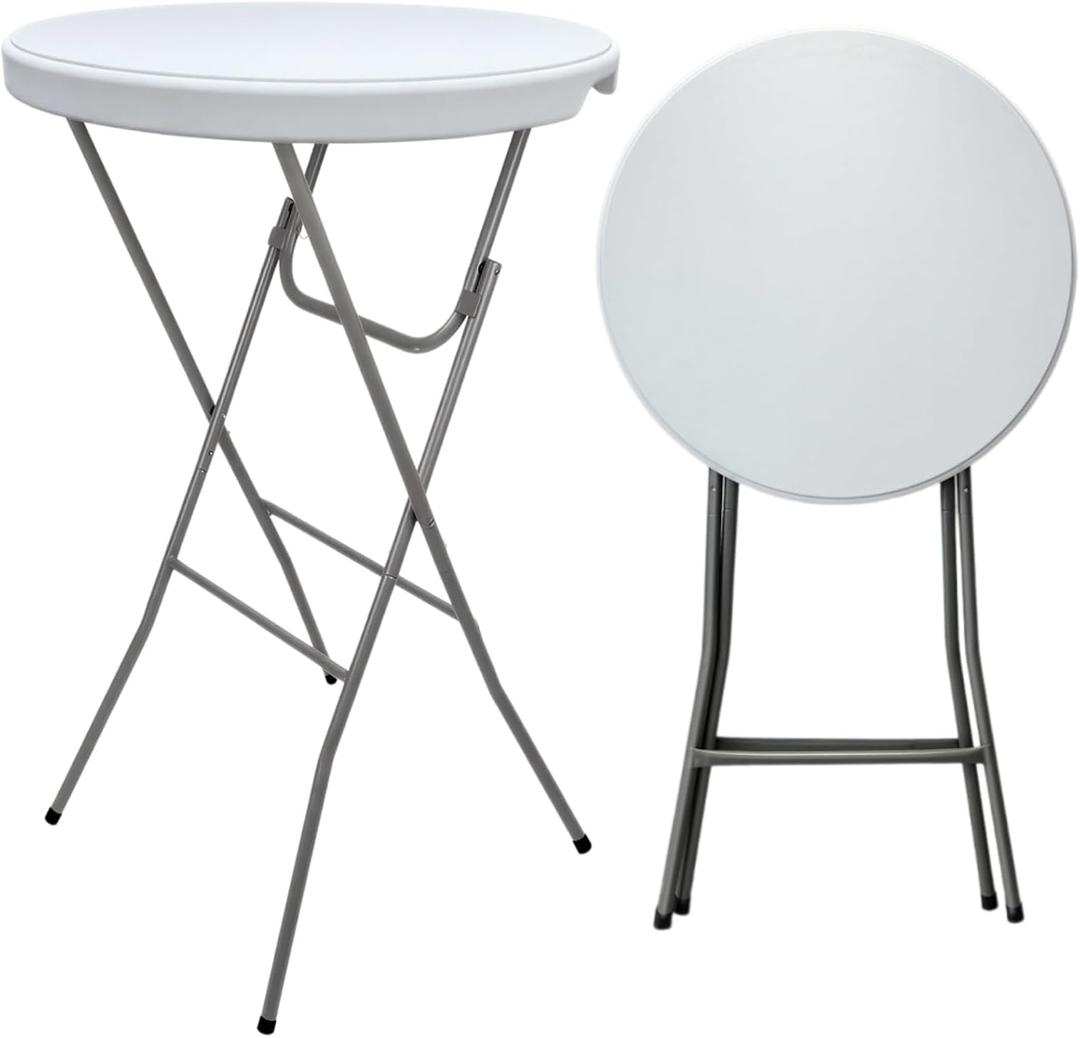 28in Folding Cocktail Table Round Bar Height Table White 1PCS