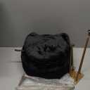 GREENSTELL Small Vanity Stool Chair with Storage and Folding Back, 13" x 13" x 17.7" Faux Fur Soft Ottoman for Teenager, 4 Metal Legs with Anti-Slip Feet, Furry Padded Seat for Makeup, Bedroom, Black