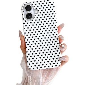 Skyseaco for iPhone 16 Case Cute Aesthetic Heart Phone Case Soft Slim TPU Shockproof Phone Cover for Women Girls - White