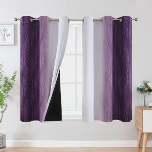 Estelar Textiler Purple and Greyish White Ombre Blackout Curtains 54 Inch Length 2 Panels, Full Room Darkening Gradient Drapes for Kitchen,Thermal Insulated Grommet Short Curtains for Bathroom,42Wx54L