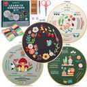 Craftwiz 4-Piece Starter Embroidery Kit for Beginners with Simple Patterns, Learn to Embroider 31 Stitches with Hand Embroidery Kit
