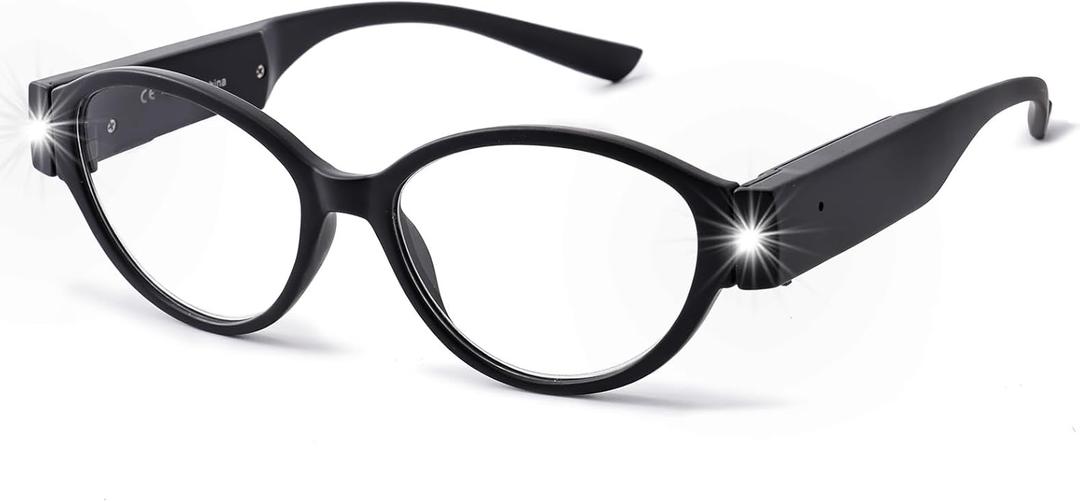 SKYWAY LED Reading Glasses with Lights Eyeglasses Lighted Magnifier Nighttime Blue Light Blocking for Women men (Black)
