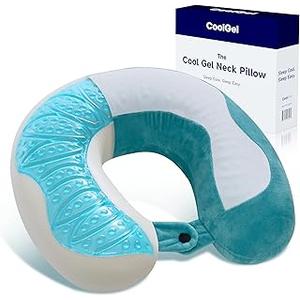 COOL GEL Memory Foam Neck Pillow for Travel with Removable Cover, Supportive and Comfortable, Small