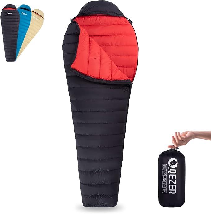 QEZER Ultralight Down Sleeping Bag for Adults - 600 Fill Power, Cold Weather, Backpacking, Camping, Hiking