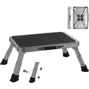 RV Step Stool Foldable Adjustable Height Sturdy Metal Stable Step Ladder with a Non-Slip Platform Camper Step Stool with Non-Slip Rubber Feet, Easy to Carry (Gray) (3-level)