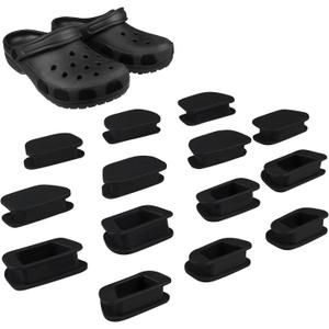14 Pack Side Hole Plugs for Crocs Clogs, Hole Fillers Covers Accessories for Crocs Men Women Boys Girls (DarkBlack)