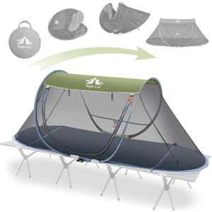 Night Cat Pop-up Mosquito Tent: 1 Person Camping Tent with Bug Screen Net Adults Fits for Camping Cot (Excluded) (Army Green)