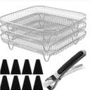 7.64 Square Air Fryer Rack & Basket Set - 3-Tier Stackable Dehydrator Rack, Universal Air Fryer Accessories for Square Air Fryers (Inner Size >7.64inch), Non-Slip & Easy to Clean