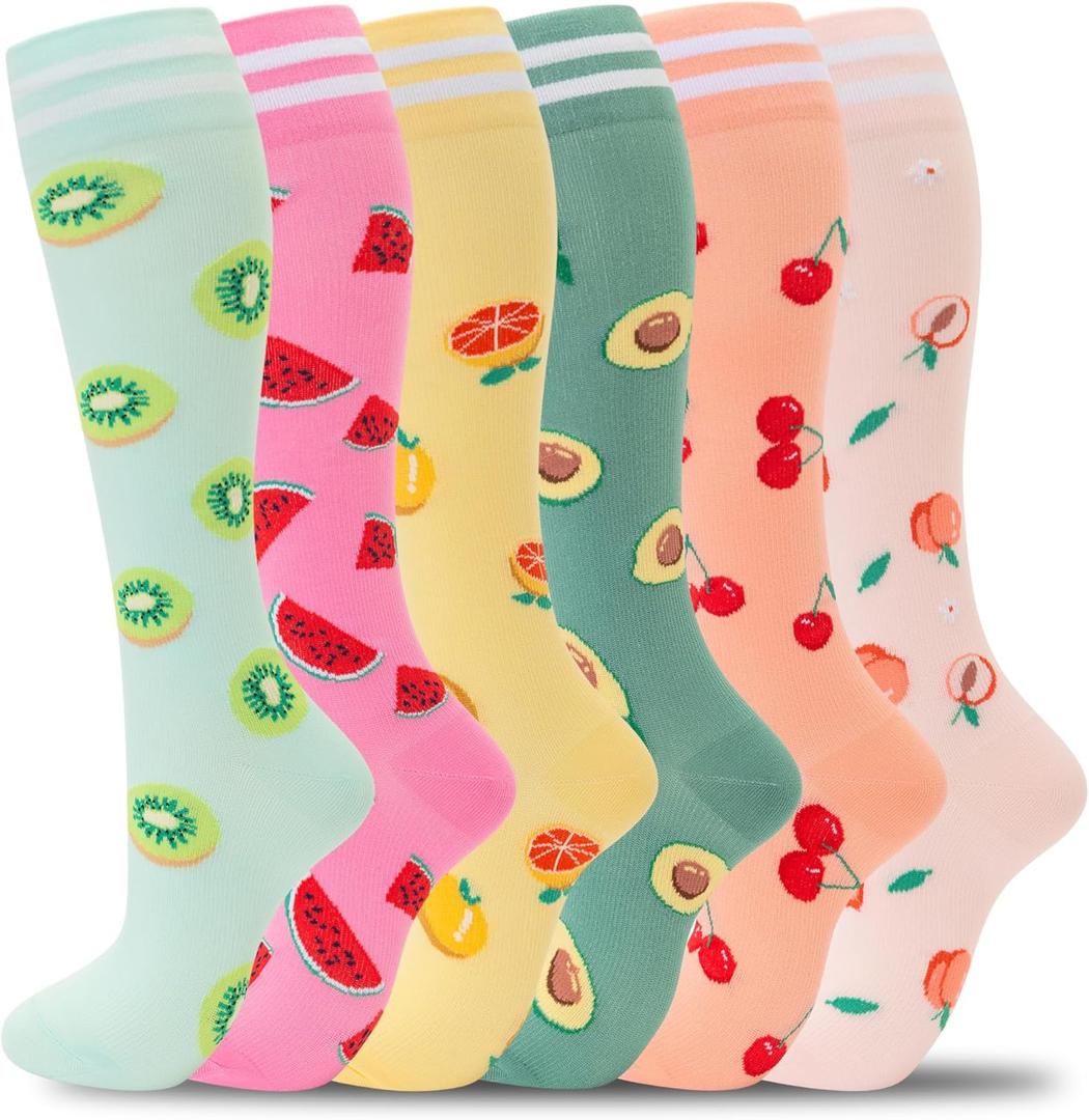 fenglaoda Compression Socks for Women Men Support Circulation 6 Pairs Socks For Nurse, Travel, Flight (Large-X-Large, 6 Pairs)