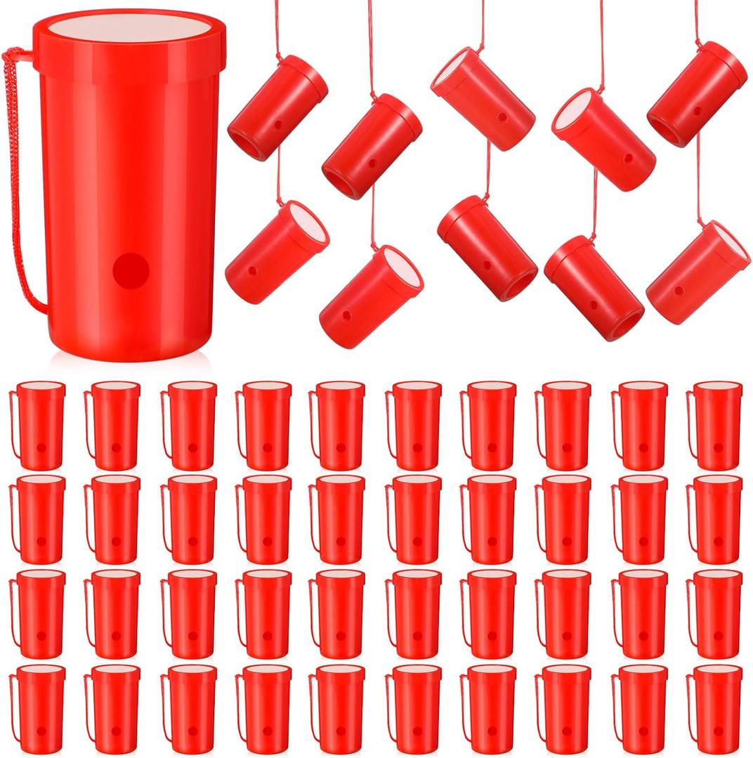 Jenaai 50 Pcs Mini Air Horn 3 Inch Noisemakers for Sporting Events Fun Stadium Loud Noise Maker Blow Horn Noise Whistle with Lanyard for Birthday Party Celebrations Goodie Bag(Red)