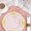Nervure 700PCS Pink Gold Plastic Plates - Pink Plastic Dinnerware Sets for 100 Guests - 200 Disposable Plates, 300 Silverware, 100 Cups, 100 Napkins for Wedding, Party
