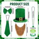 Marrywindix 8 Pcs St. Patrick's Day Party Costume Set Hat Fake Beard Tie Bow Tie Necklace Bracelet Accessories Suit for Masquerade Parties