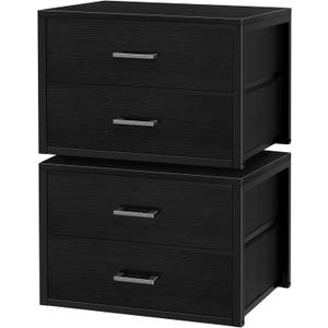 BOLUO Stackable Storage Drawers Closet Organizers and Storage Fabric 2 Drawer Dresser for Bedroom Set of 2 Black Modern (L(15.7"D x 21.1"W x 16.1"H))