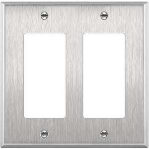 ENERLITES Decorator Switch or Receptacle Outlet Metal Wall Plate, Corrosion Resistant, Size 2-Gang 4.50" x 4.57", UL Listed, 7732, 430 Stainless Steel, Silver, 1 Count (Pack of 1)