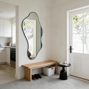 Irregular Wall Mirror, 47"x22" Asymmetrical Aesthetic Mirrors with Metal Frame, Modern Organic Shaped Mirrors for Living Room Bedroom Hallway Entryway, Horizontal or Vertical Hanging