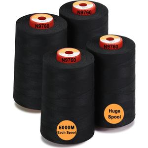 New brothread - 30 Options - 4 Large Cones of 5500Y (5000M) Each All Purpose Spun Polyester Thread 40S/2 (Tex27) for Serger, Overlock, Quilting, Piecing and Sewing - Black