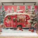 Christmas Winter Red Truck Snowscape Photography Background Merry Christmas Cane Candy Banner Decor Winter Snow Scene Merry Christmas New Year Eve Party Backdrop (5x3feet)