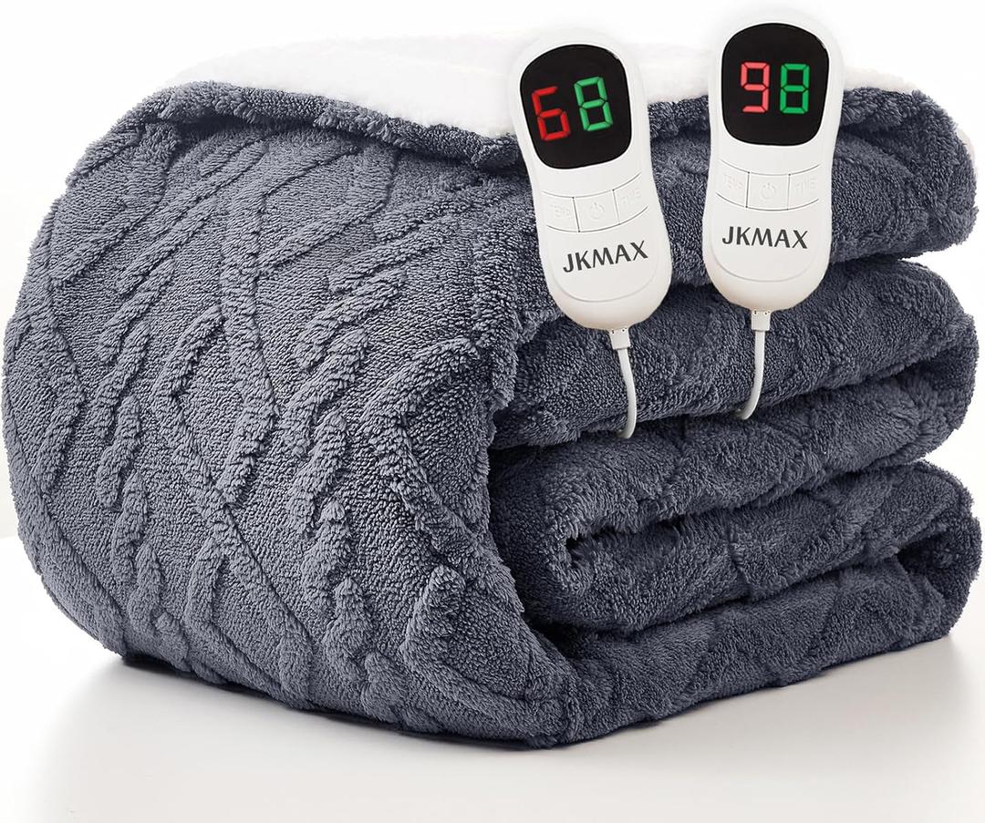 JKMAX Heated Electric Blanket Queen Size-84"x90" Heating Blanket with 10 Heating Levels & 5 Time Settings Over-Heat Protection,Winter Warmer for Adults with ETL CertificationGrey
