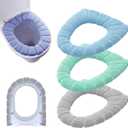 Bathroom Soft Thicker Warmer Stretchable Washable Cloth Toilet Seat Cover Pads 3PCS (3color)