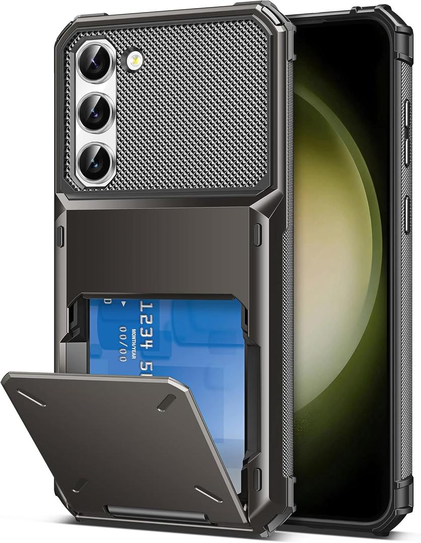 COOYA for Samsung S23 Case Wallet 5 Credit Card Holder Slot Flip Cover Galaxy S23 Wallet Case Back Pocket Dual Layer Protective Hard Shell TPU Rubber Bumper for Samsung Galaxy S23 6.1 Bronze Gunmetal