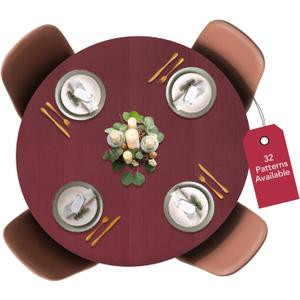 Covers For The Home Deluxe Elastic Edged Flannel Backed Vinyl Fitted Table Cover - Basketweave (Red) Pattern - Large Round Oblong Oval - Fits Tables up to 45" - 56" Diameter