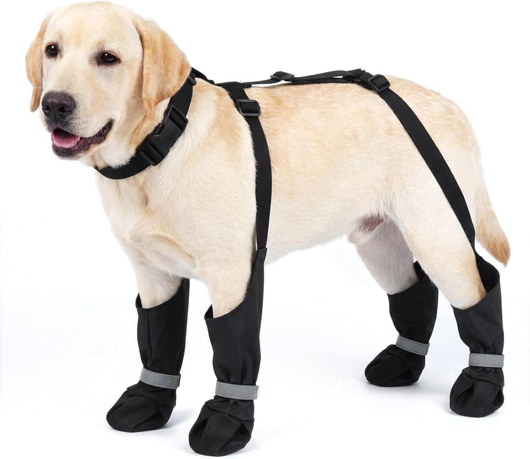 Dog Suspender Boots, Anti-Slip & Fall Waterproof Dog Shoes Leggings, Dog Paw Protector for Small Medium Dogs, Adjustable Dog Boots Pet Shoes for Outdoor Walking Black,L