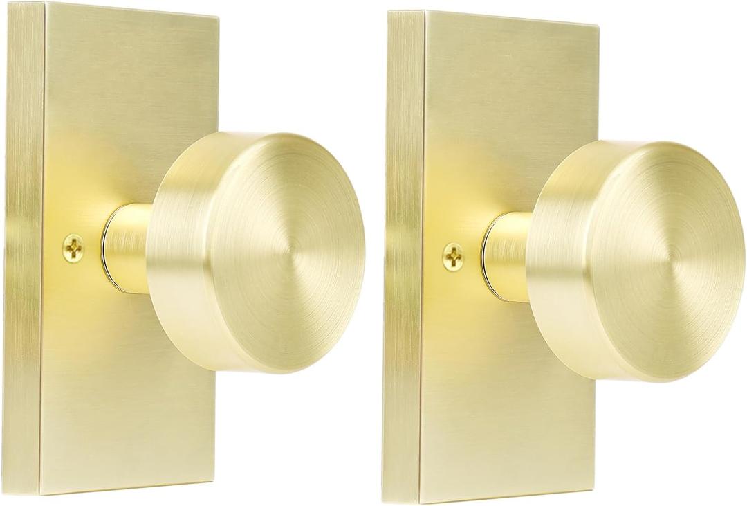 2 Pack Gold Dummy Door Knob Interior,Satin Brass Bifold and Closet Door Knobs Inactive Dummy Door Handles