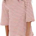 Yousify Women's T Shirt Dress Cotton Summer Dresses 2025 Casual Loose Short Sleeve Striped Mini Dress with Pockets (Small, Pink and White)