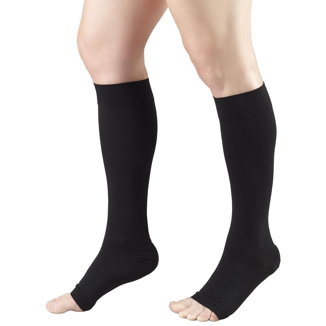 Truform Short Length 20-30 mmHg Compression Stockings for Men and Women, Reduced Length, Open Toe, Black, X-Large (short length)