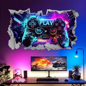 Moqidong 3D Game Wall Decals: Gaming Room Wall Stickers for Game Lover, Gamer Controller Sticker Video Game Wallpaper for Teenagers Boys Kids Bedroom Playroom Decor Nursery Gift 15×26 inch
