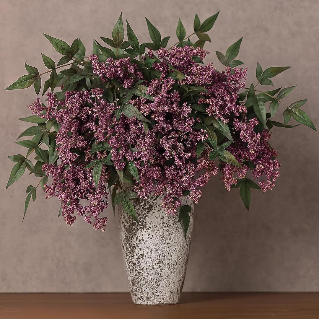 Juxdp 4 Pcs Artificial Nandina Berry Stem for Vase - 36" Realistic Faux Berry Spray, Fake Plant Branches with Stems for DIY Bouquet, Shower, Farmhouse, Mantel, Home Decor (Dusty Plum)