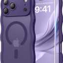 DOMAVER for iPhone 17 Pro Max Case for Women, 1X Screen Protector+1X Wrist Strap, [Compatible with MagSafe] [Full Camera Protection] Cute Wave Matte Phone Case for iPhone 17 Pro Max, Deep Purple