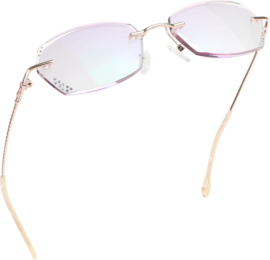 LifeArt Blue Light Blocking Glasses,Computer Reading Glasses,Rimless Frame Tinted Lens with Diamond,Stylish for Women (+2.50 Magnification)