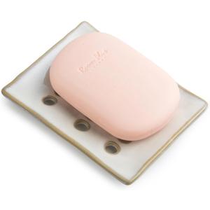 Soap Dish with Self Drain, Bar Soap Holder for Bathroom and Kitchen Sink, Rectangular Soap Dishes for Shower Ceramic Soap Saver, Japanese Soap Tray, White